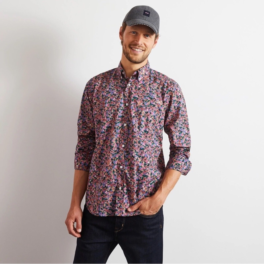 Poplin Shirt with a Floral Motif